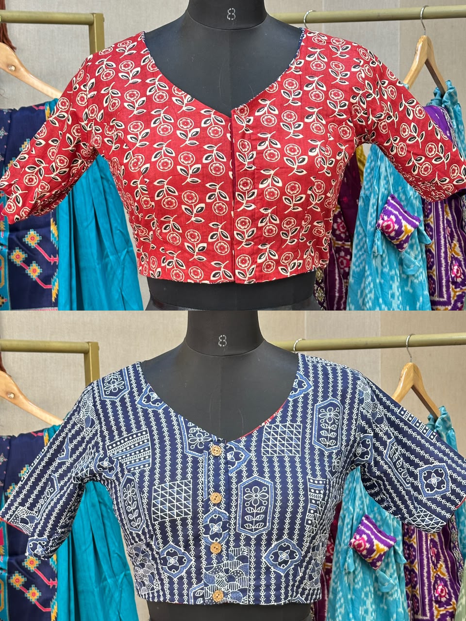 Brocade Silk Reversible Ajrakh Readymade Side Elastic Blouse