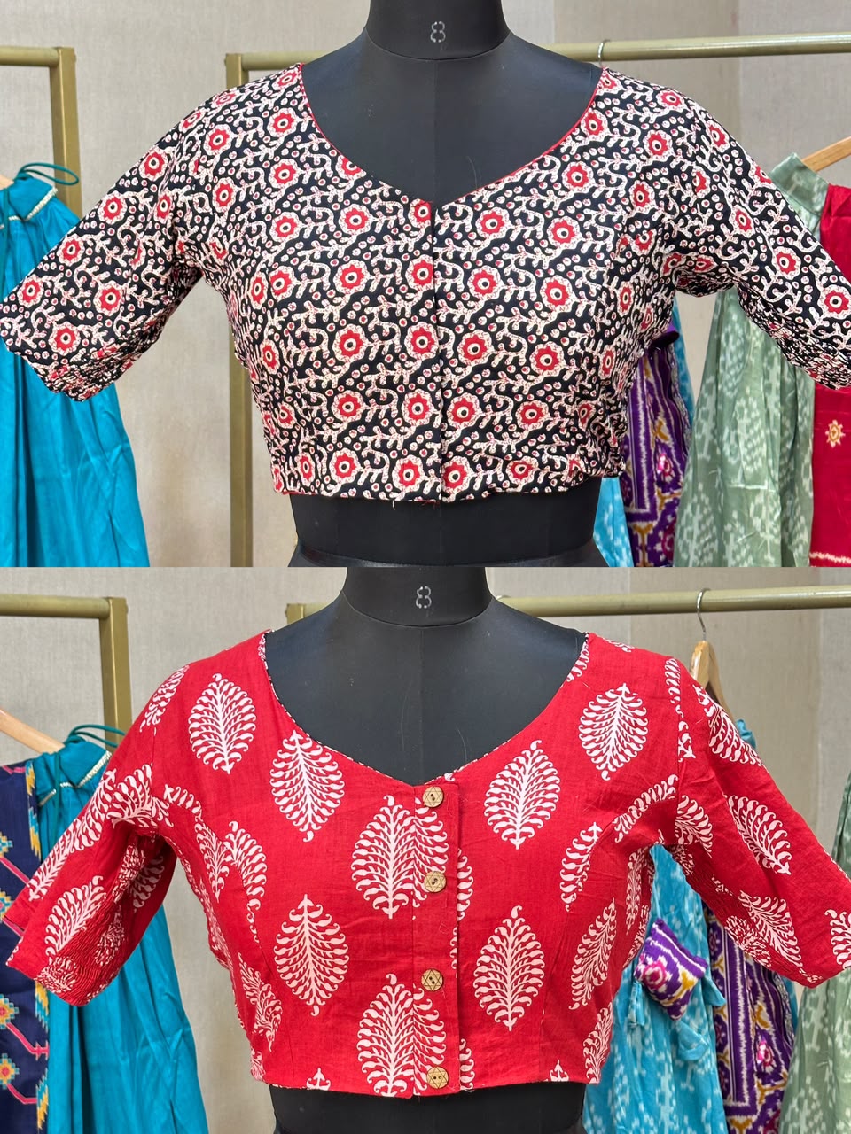 Brocade Silk Reversible Ajrakh Readymade Side Elastic Blouse