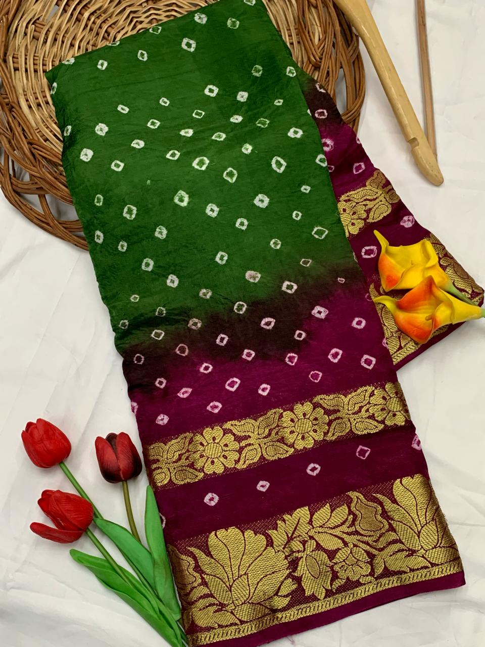 Karwa Chauth, Diwali & Puja Special Artsilk Bandhini Saree