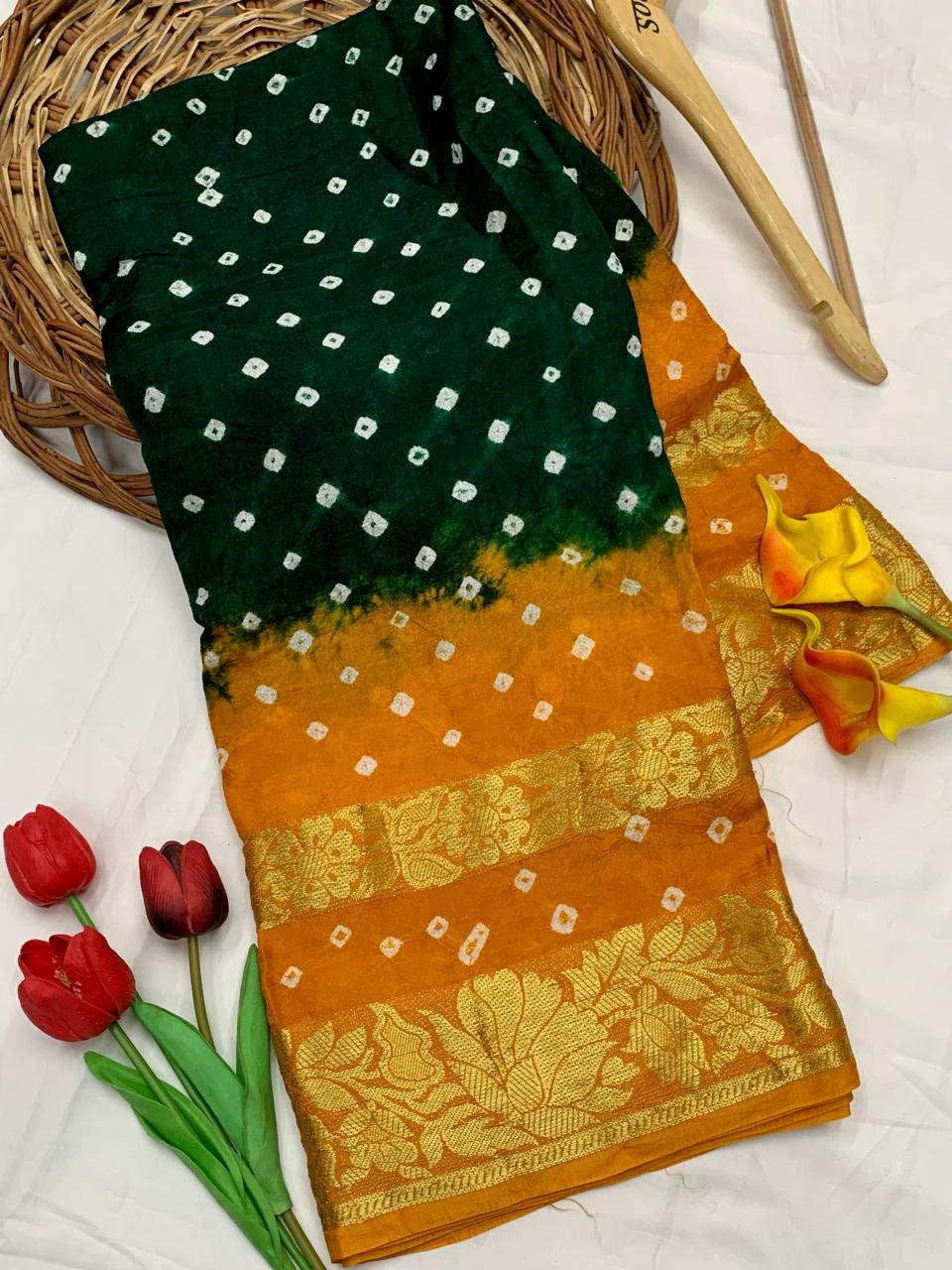 Karwa Chauth, Diwali & Puja Special Artsilk Bandhini Saree