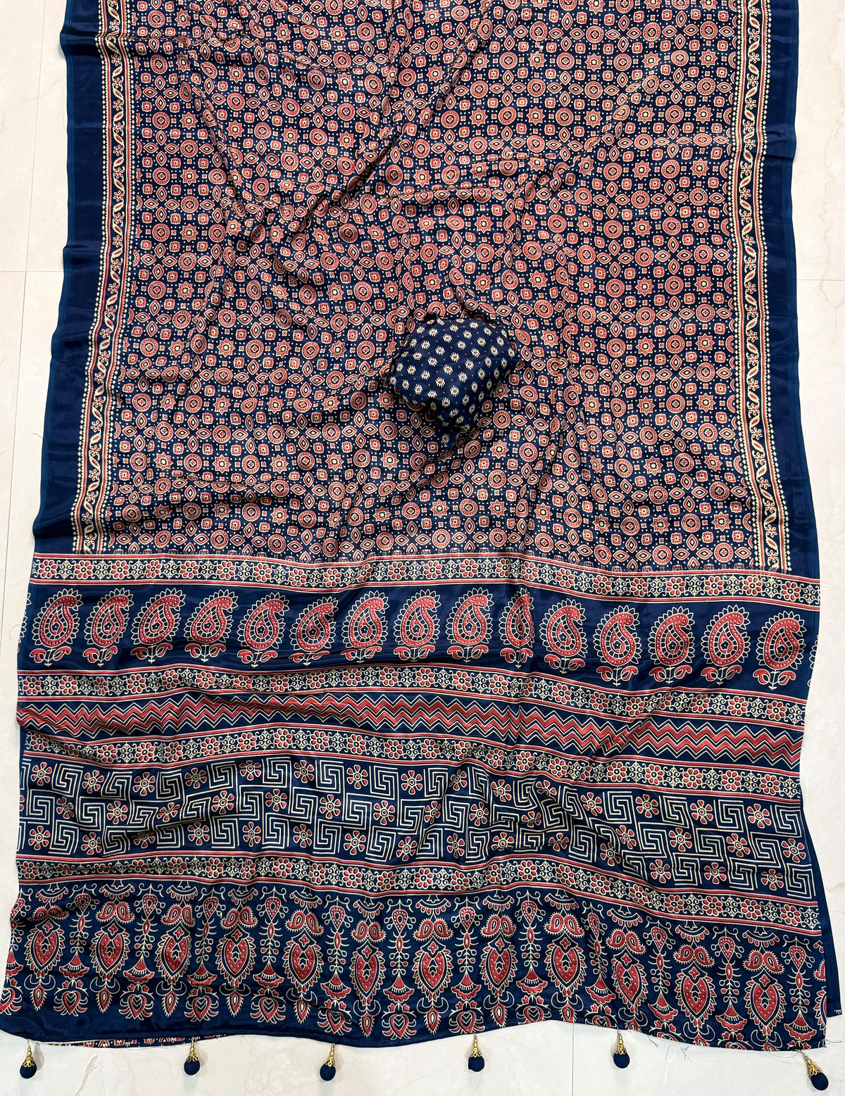 Ajrakh Semi Modal Silk Saree
