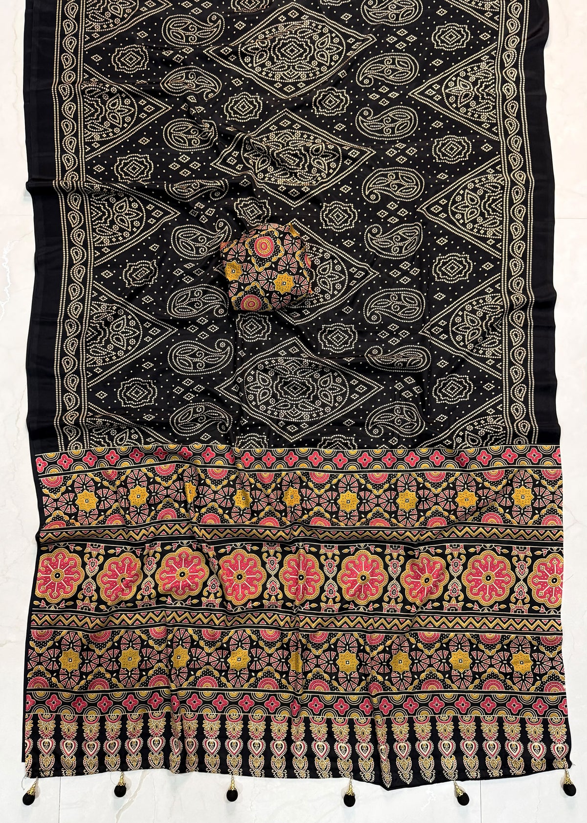 Ajrakh Semi Modal Silk Saree