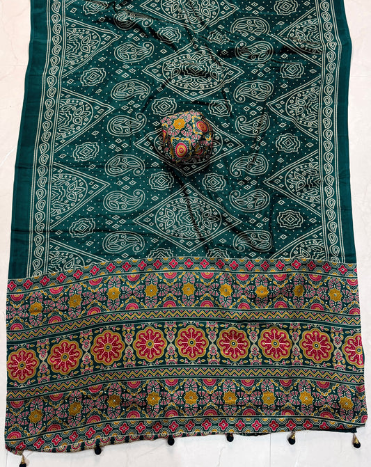 Ajrakh Semi Modal Silk Saree
