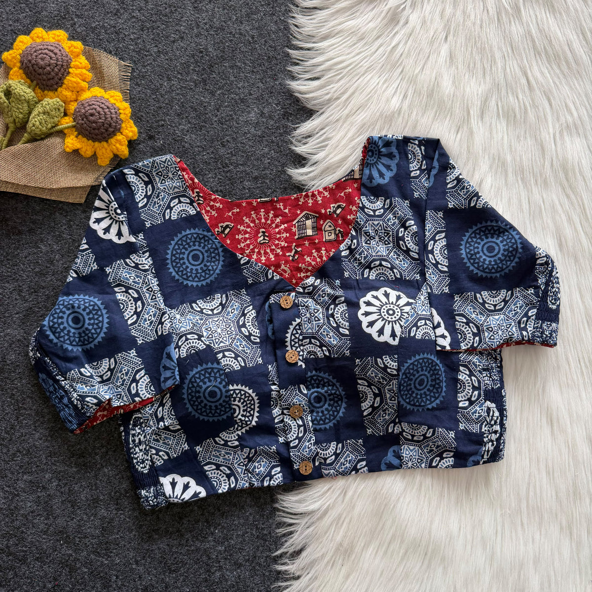 Ajrakh Reversible Stretchable Readymade Blouse