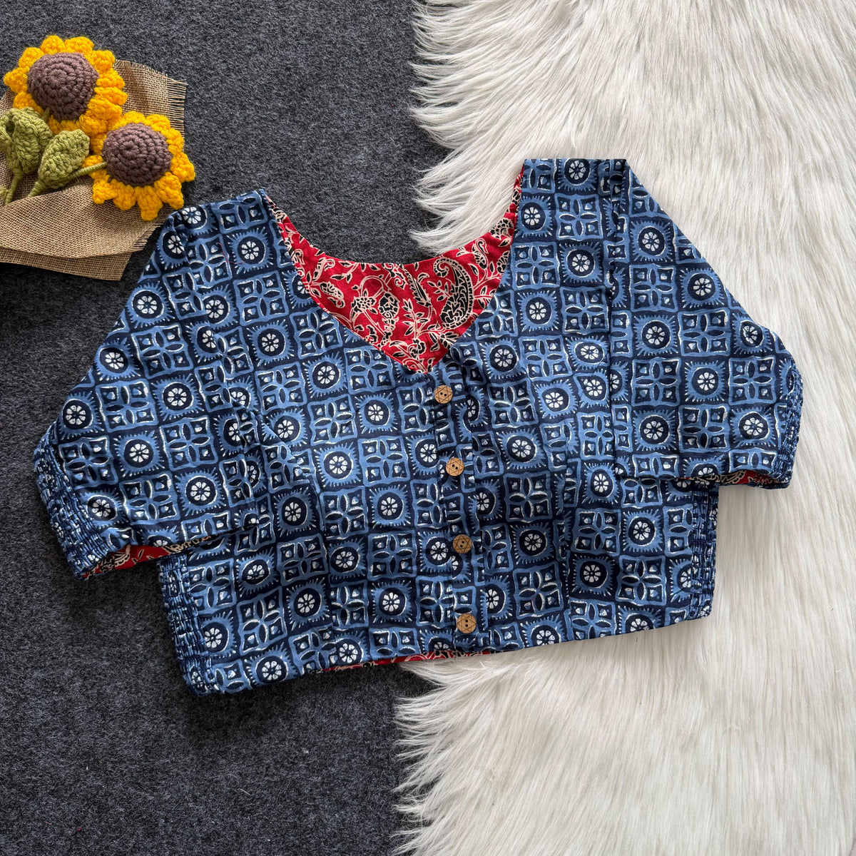 Ajrakh Reversible Stretchable Readymade Blouse