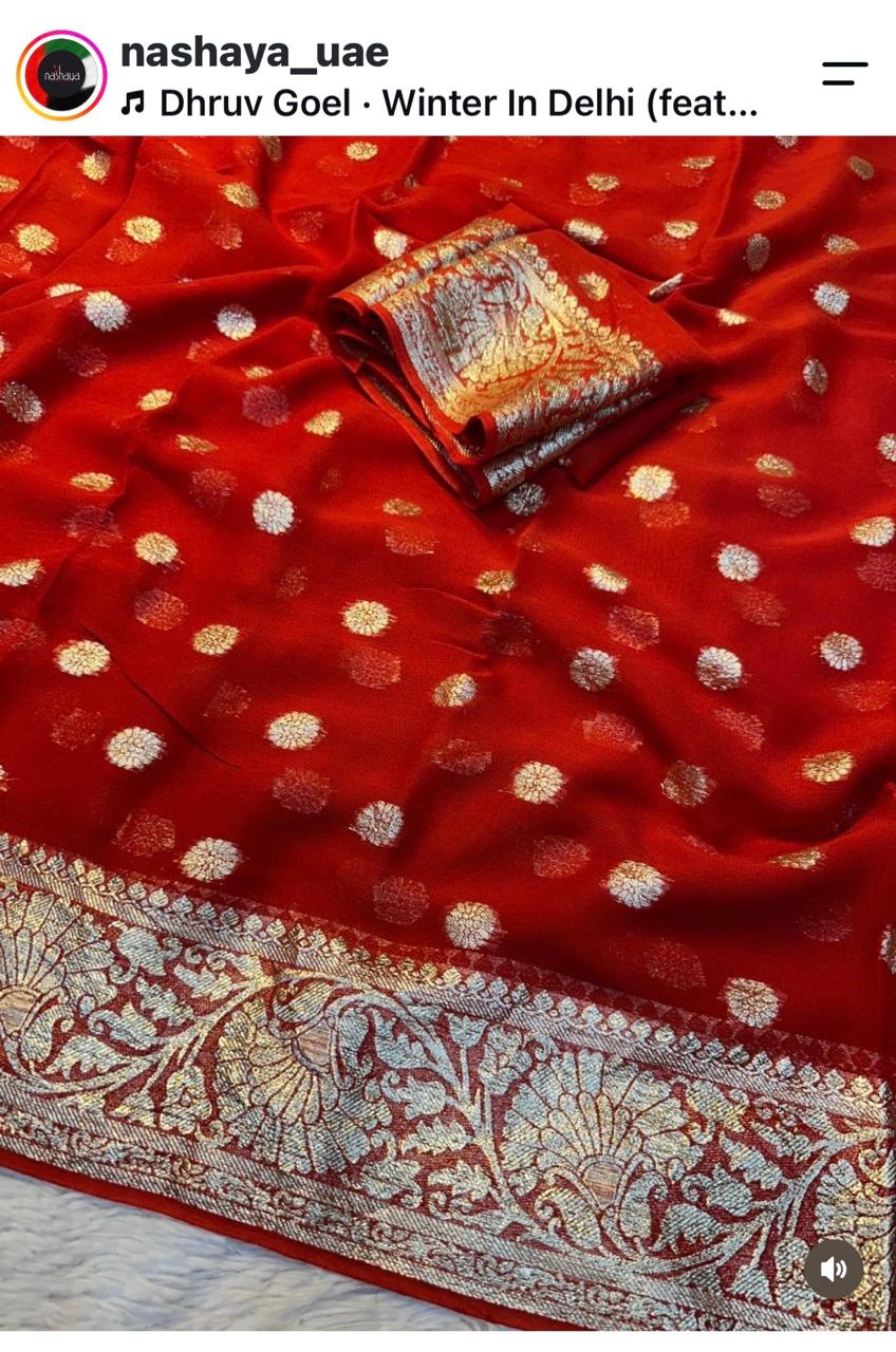Georgette Viscose Saree with Viscose Zari Weaving Border