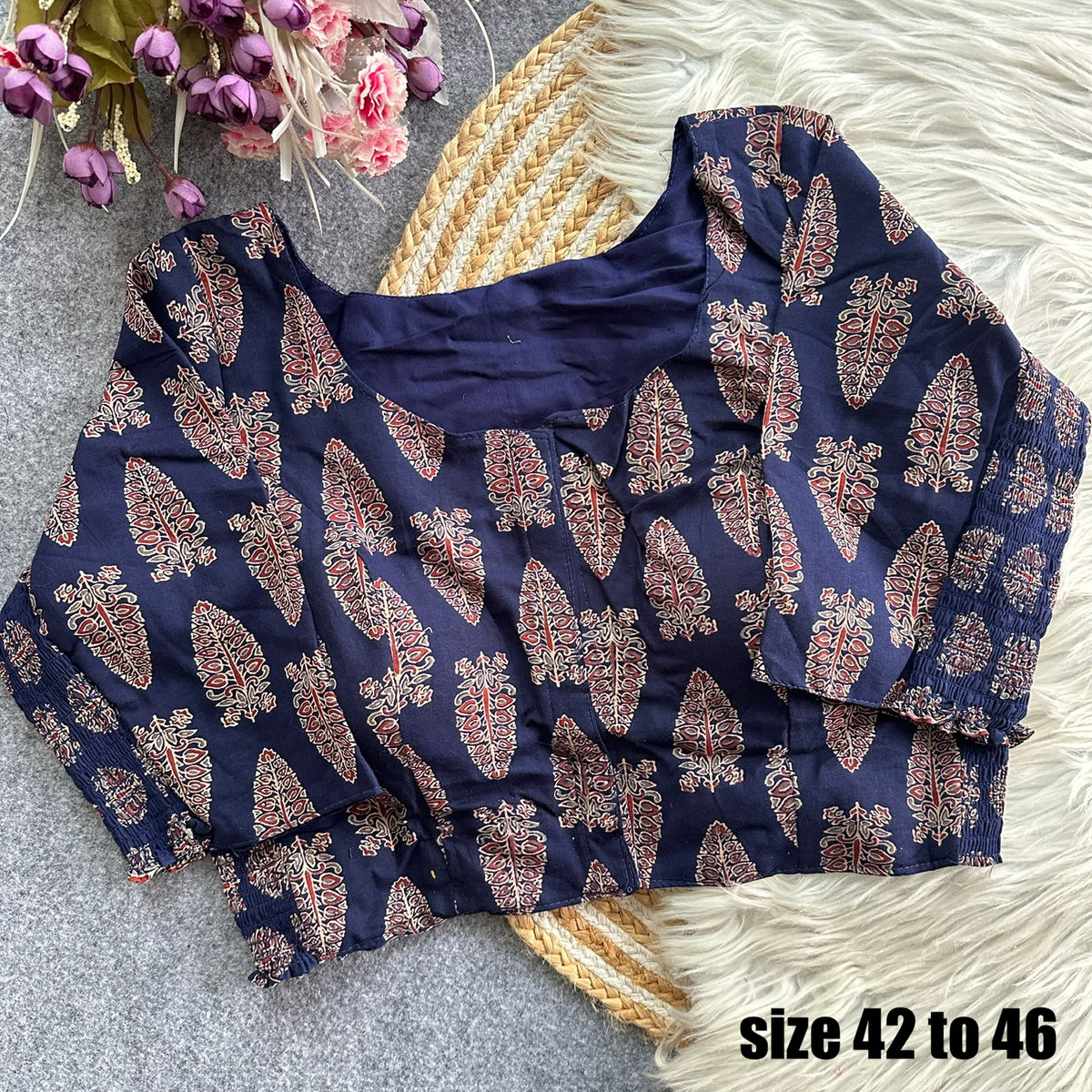 Plus Size Ajrakh Stretchable Readymade Blouse