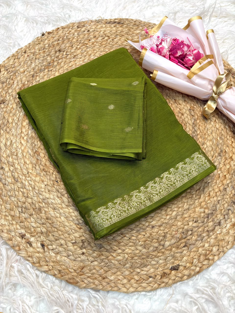 Viscose Georgette Silk Saree with Viscose Zari Borders