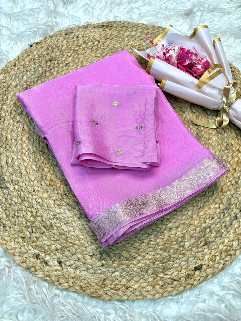 Viscose Georgette Silk Saree with Viscose Zari Borders