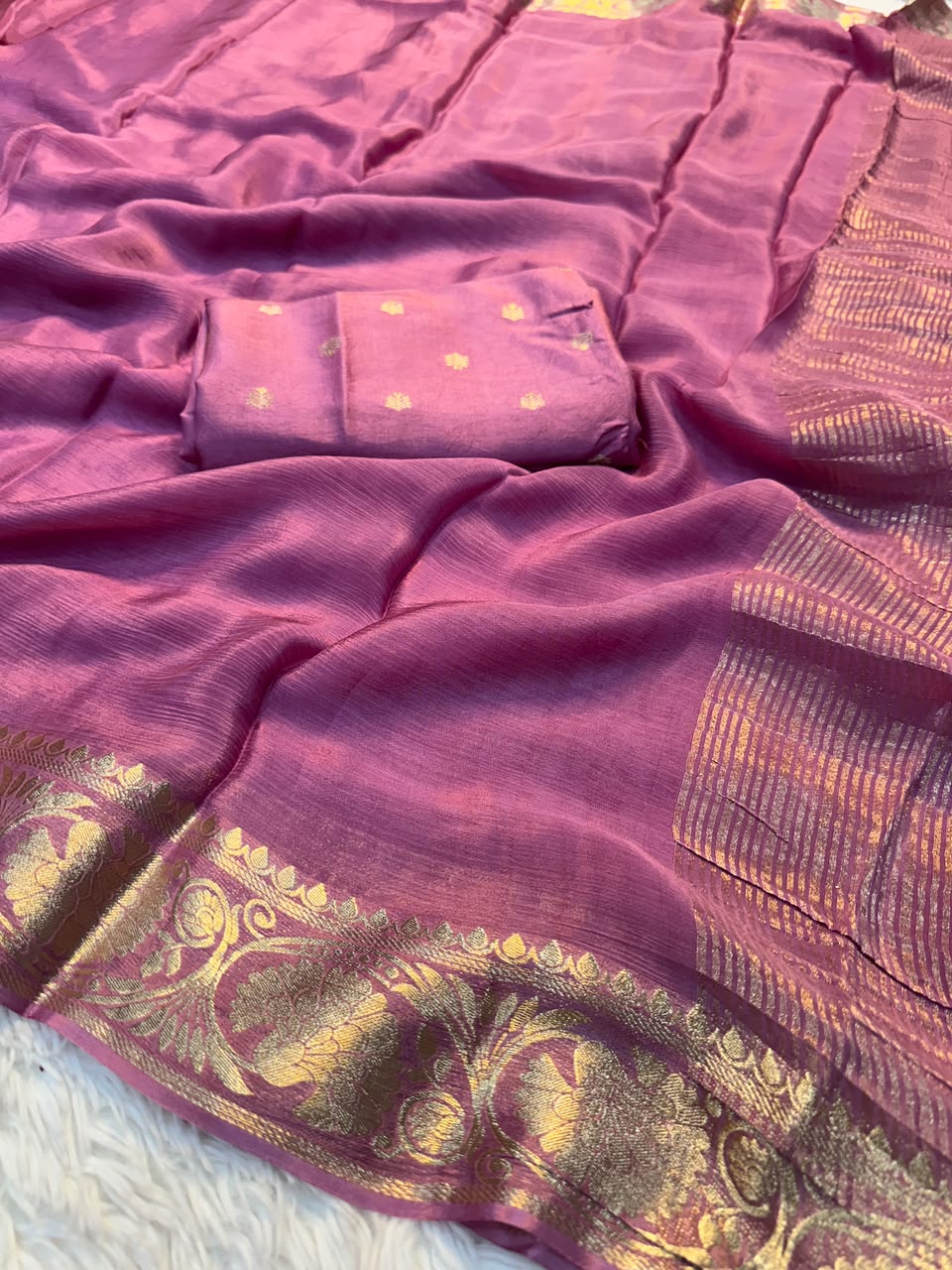 Viscose Mysori Crepe Silk Saree with Viscose Zari Borders
