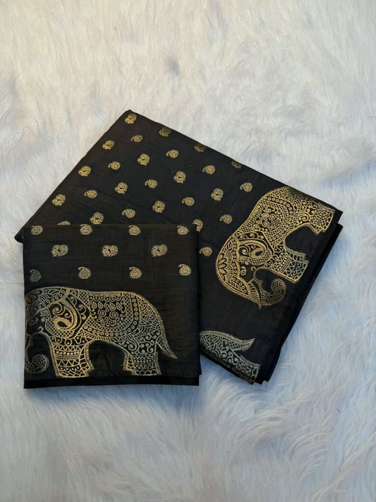 Viscose Tussar Silk Saree with Zari Borders & Chit Pallu