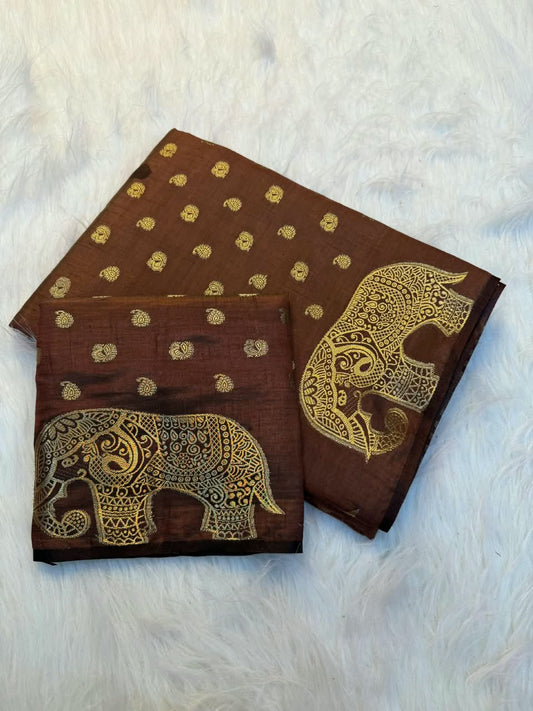 Viscose Tussar Silk Saree with Zari Borders & Chit Pallu