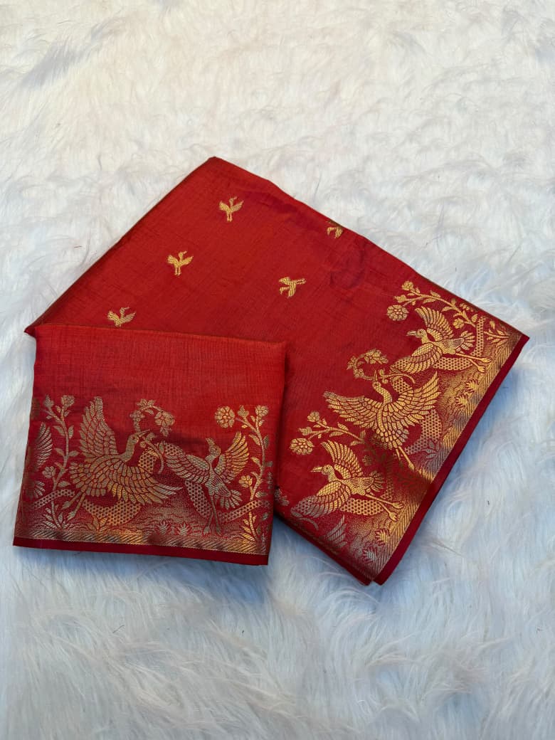 Viscose Tussar Silk Saree with Zari Borders & Chit Pallu