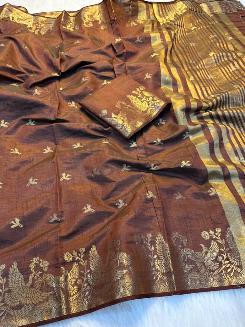 Viscose Tussar Silk Saree with Zari Borders & Chit Pallu