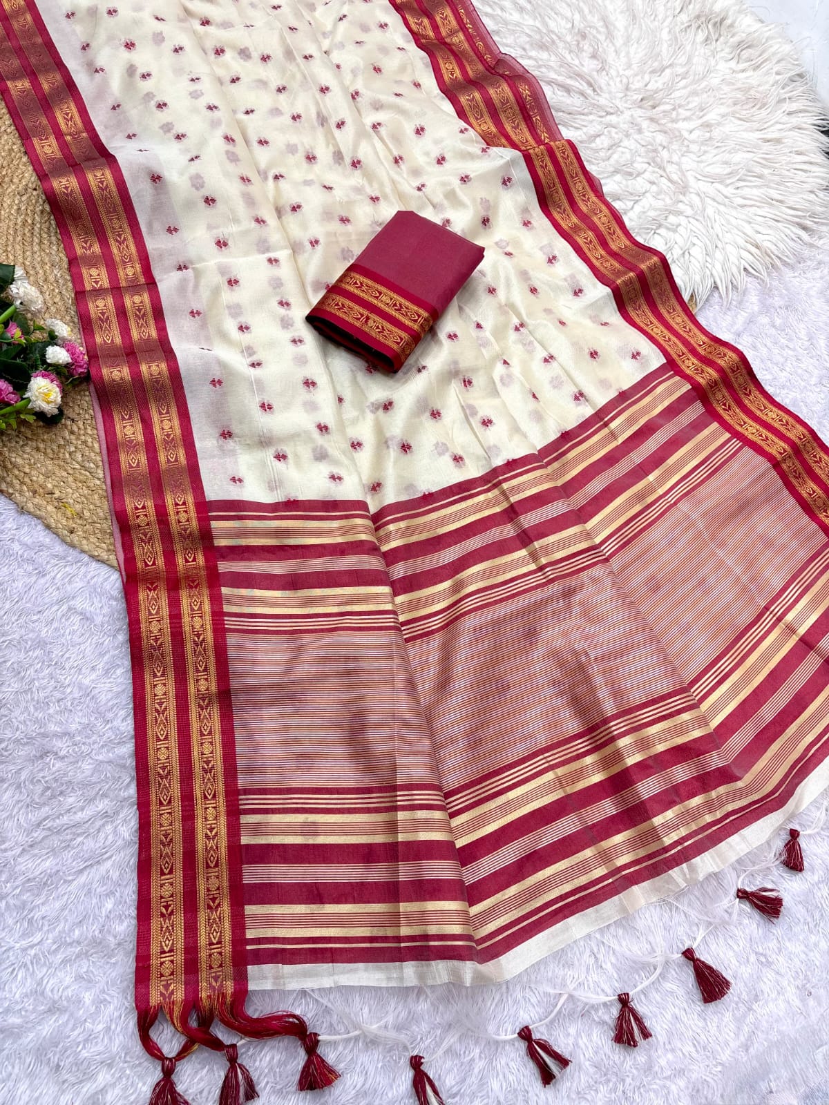 Semi Raw Silk Weaving Saree with Double Borders