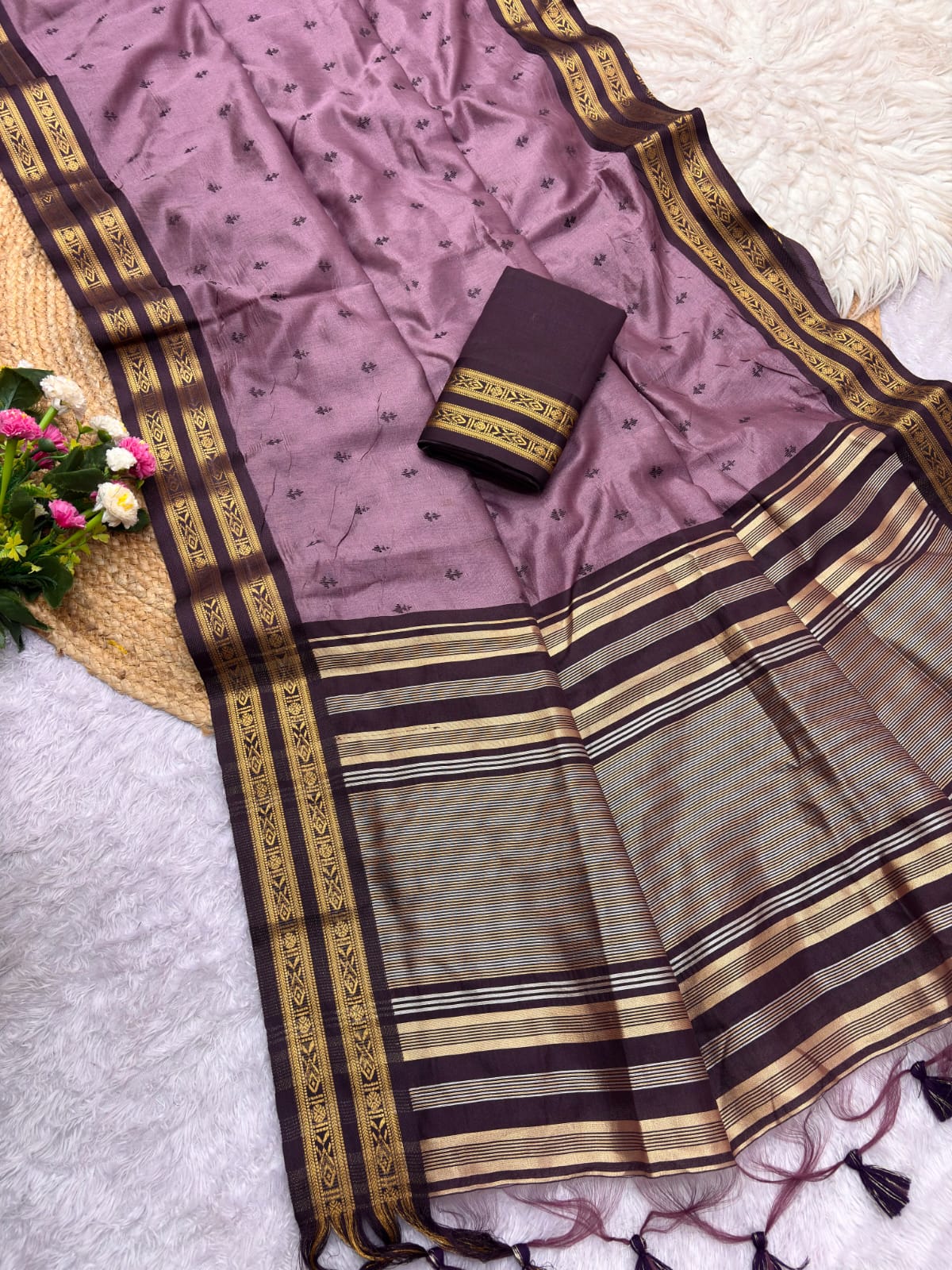 Semi Raw Silk Weaving Saree with Double Borders