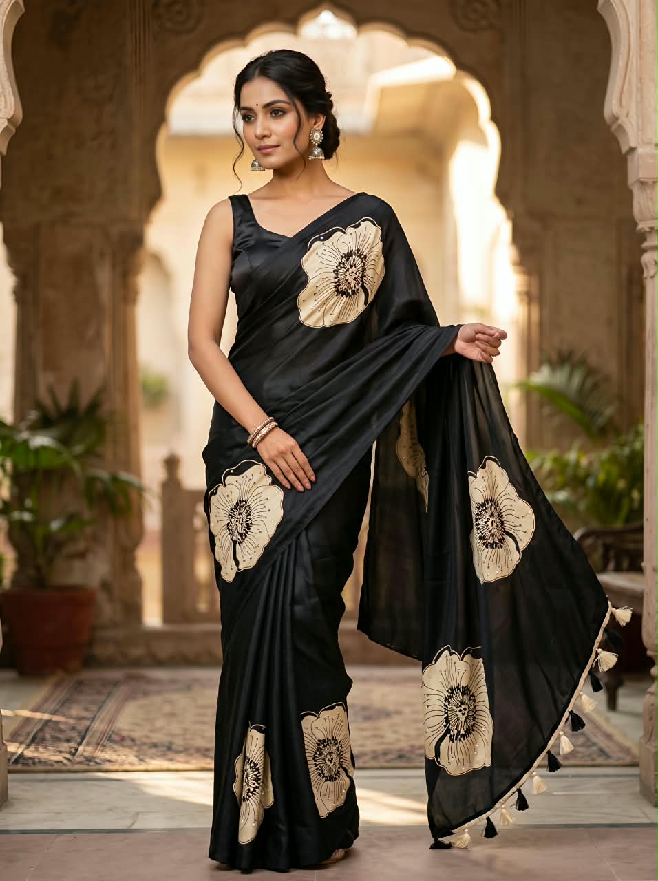 Crepe Silk Mirror Work Saree