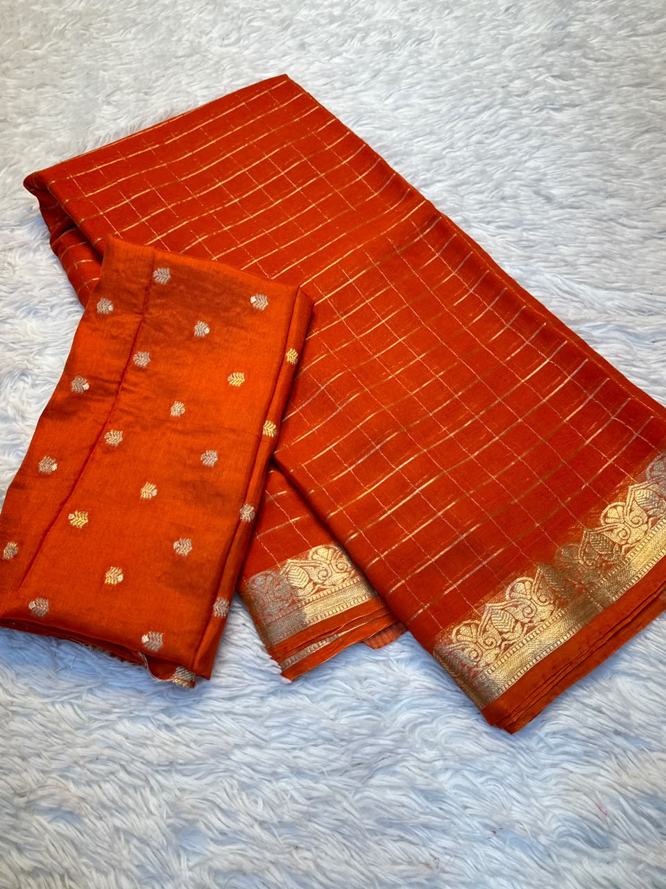 Georgette Viscose Zari Checked Saree with Zari Borders & Chit Pallu