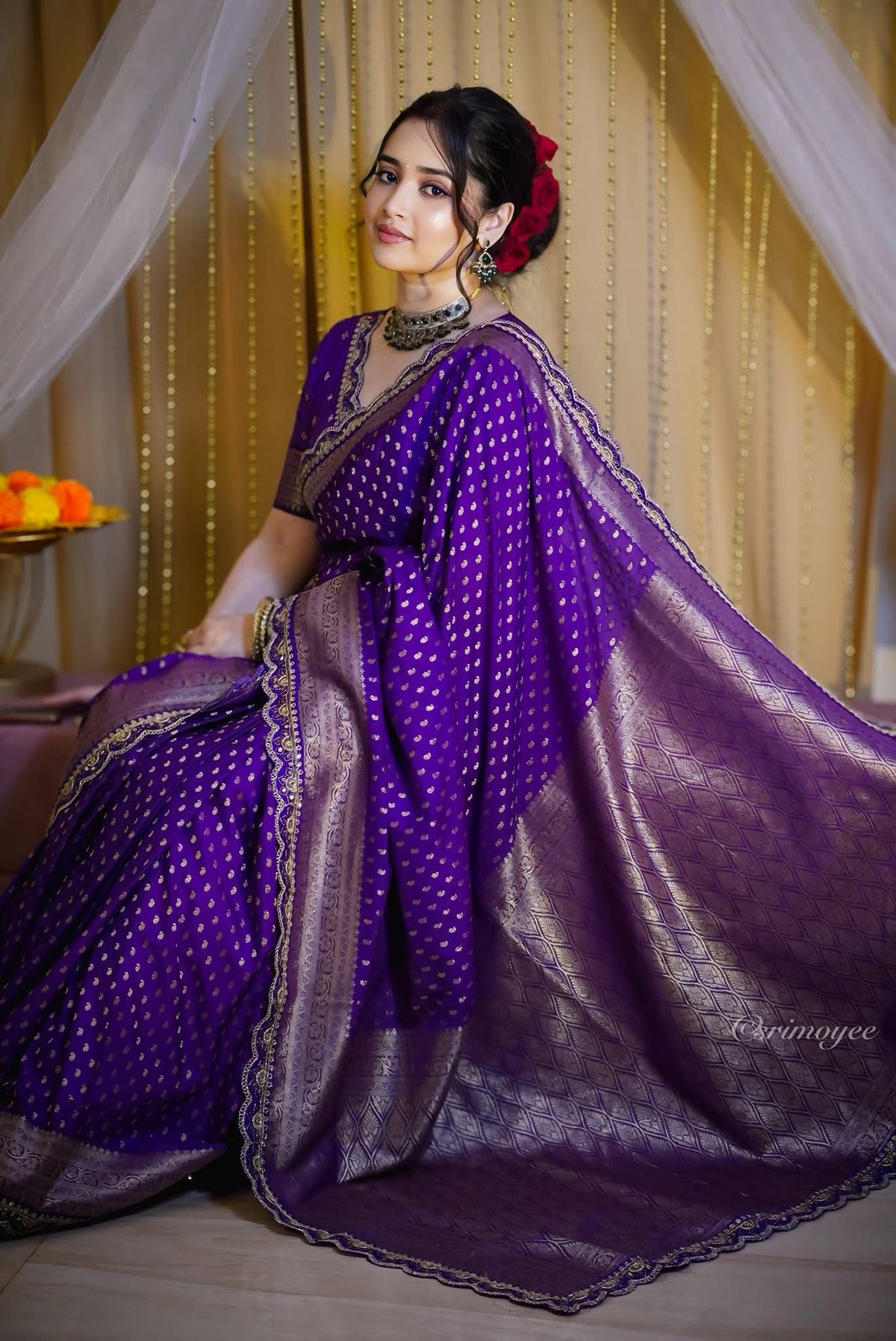 Khadi Georgette Banarasi Silk Weaving Saree with Embroidered Lace Borders