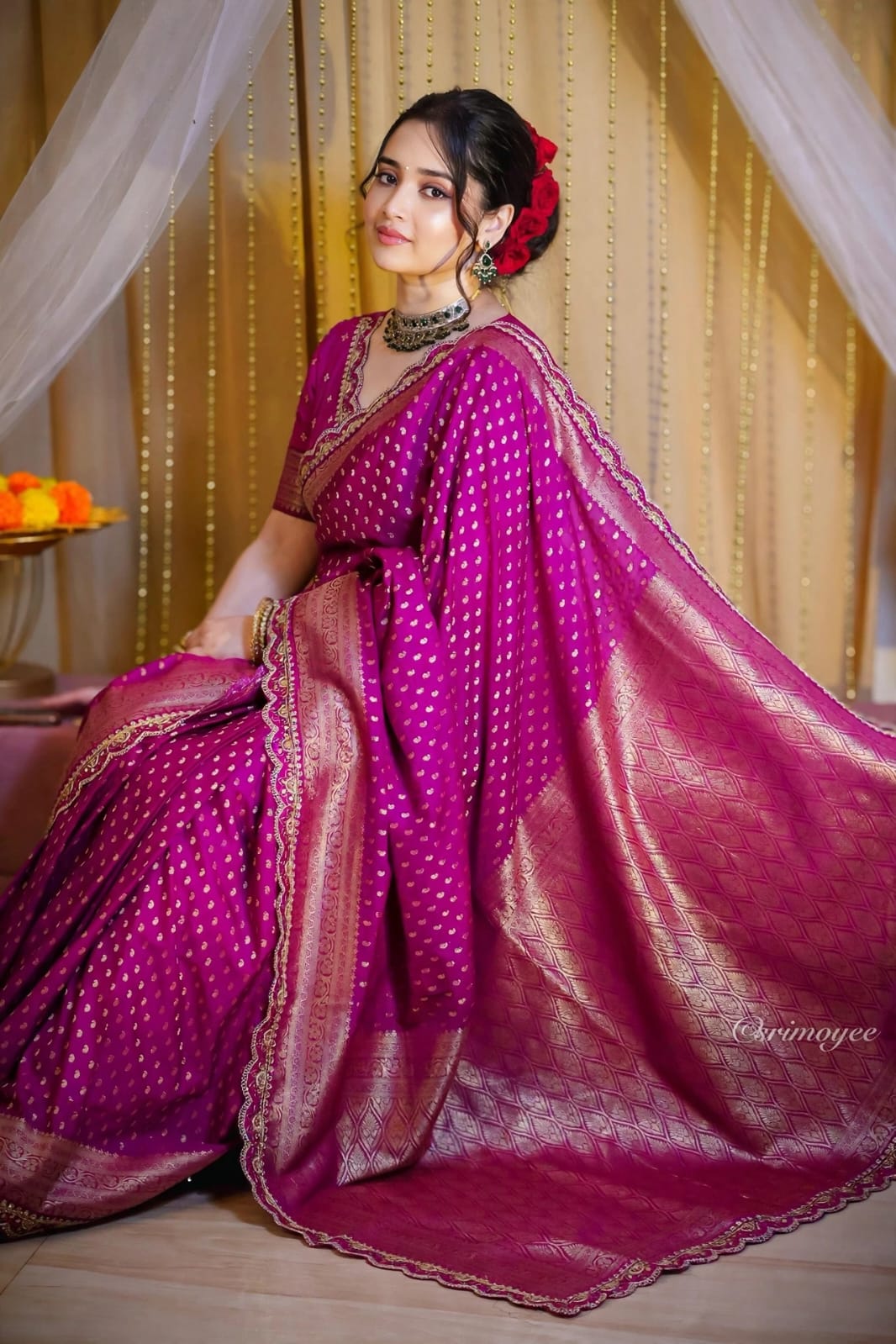 Khadi Georgette Banarasi Silk Weaving Saree with Embroidered Lace Borders