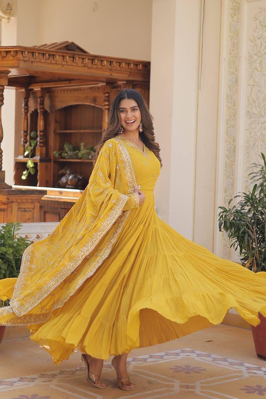 Georgette Sequin Embroidered Flared & Frilled Suit