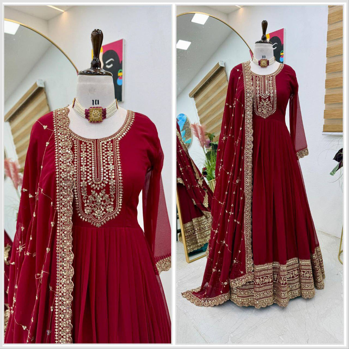 Readymade Georgette Sequin Embroidered Flared Sui