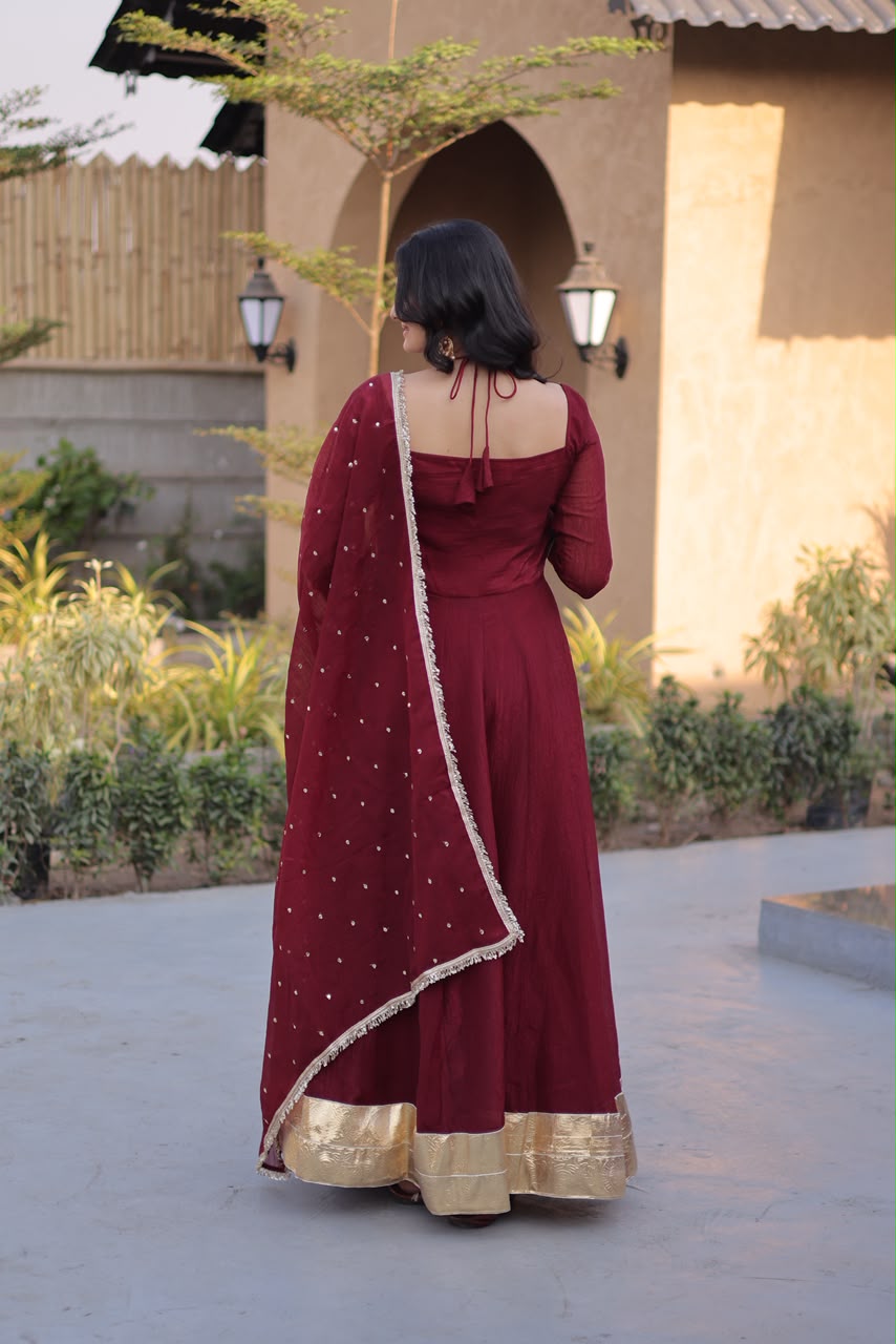 Readymade Crunchy Georgette Silk Suit with Sequin Embroidery & Real Mirror Work