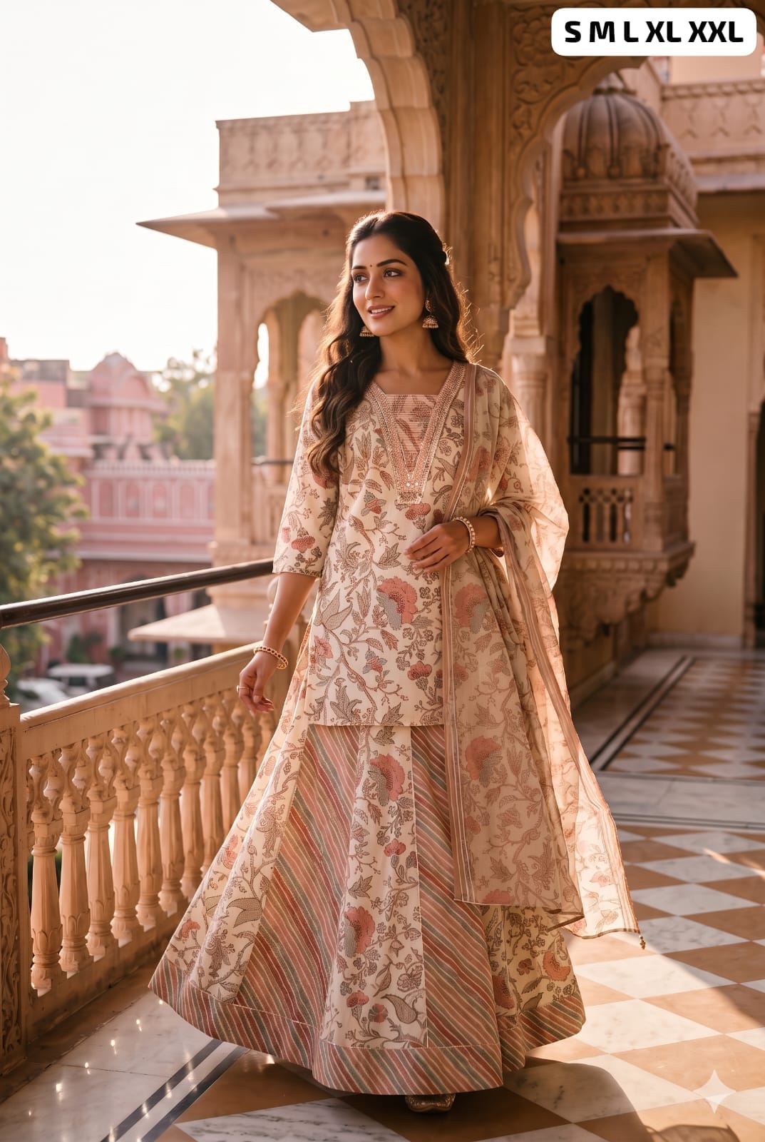 Readymade Cotton Kurti, Skirt & Dupatta Set
