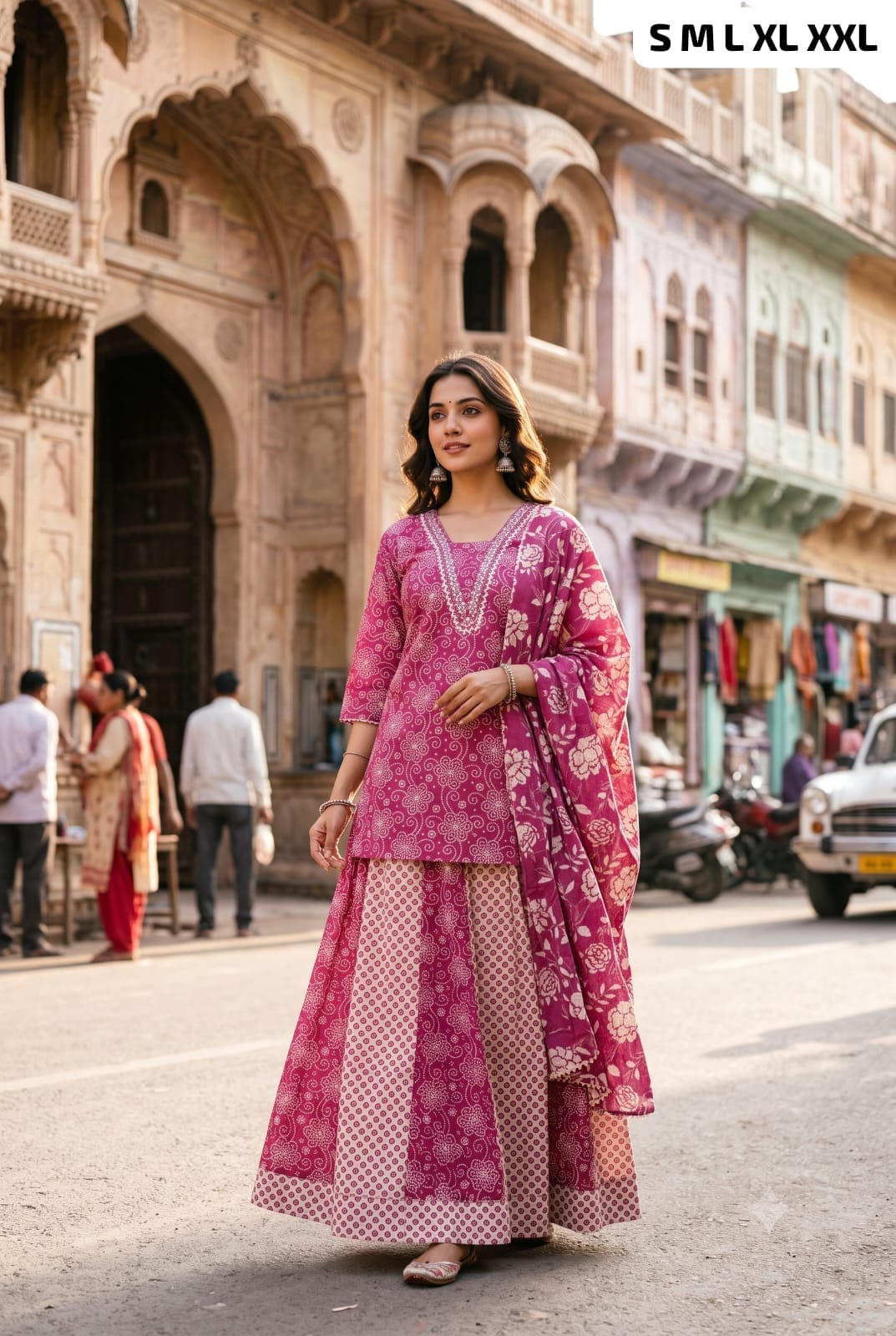 Readymade Cotton Kurti, Skirt & Dupatta Set
