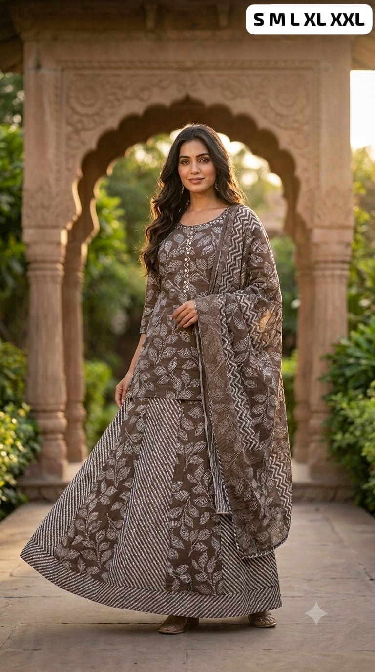 Readymade Cotton Kurti, Skirt & Dupatta Set