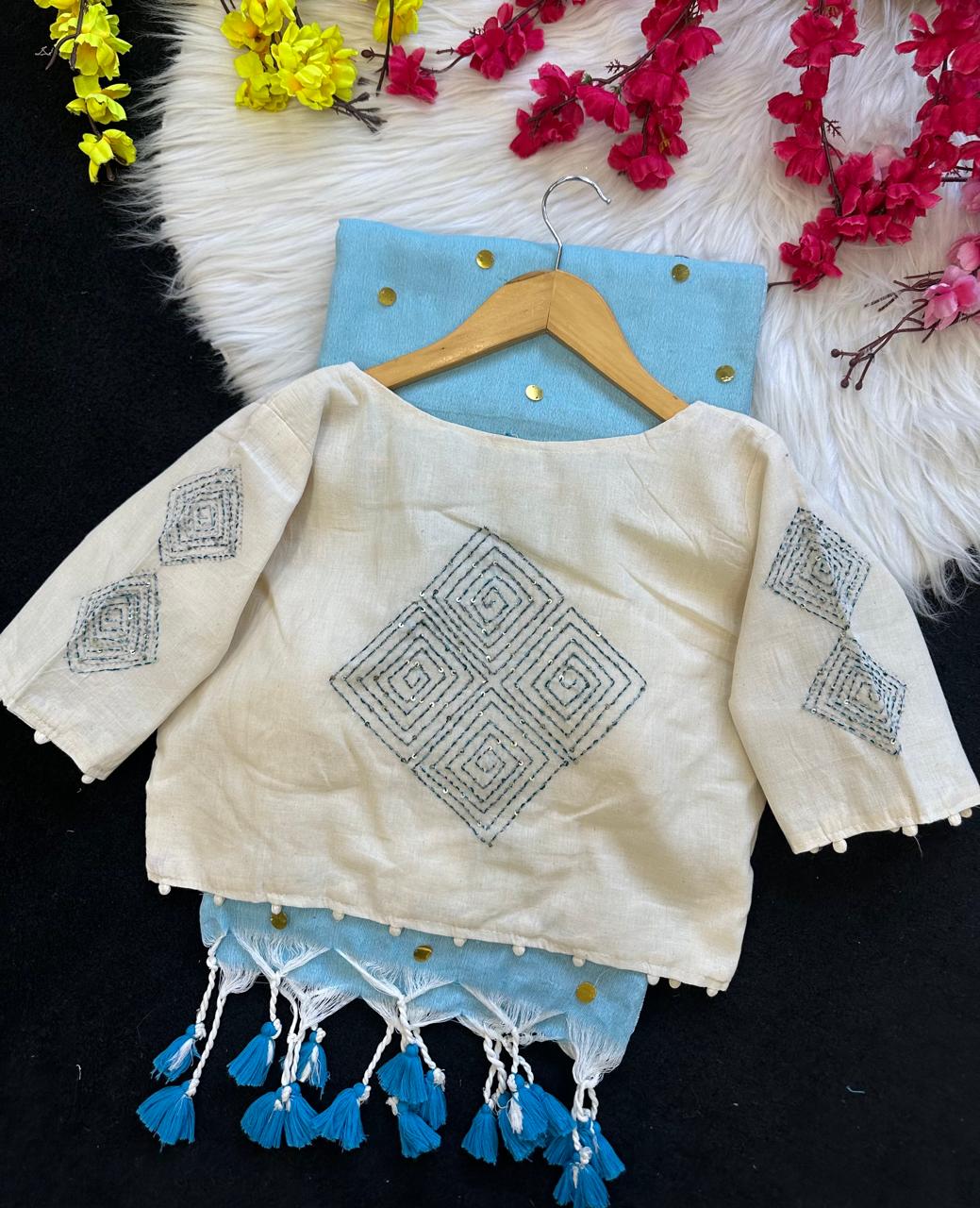 Khadi Cotton Gini Sequin Saree with Embroidered Readymade Blouse