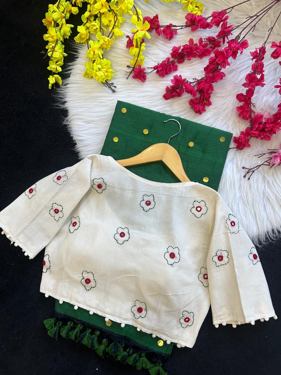 Khadi Cotton Gini Sequin Saree with Embroidered Readymade Blouse