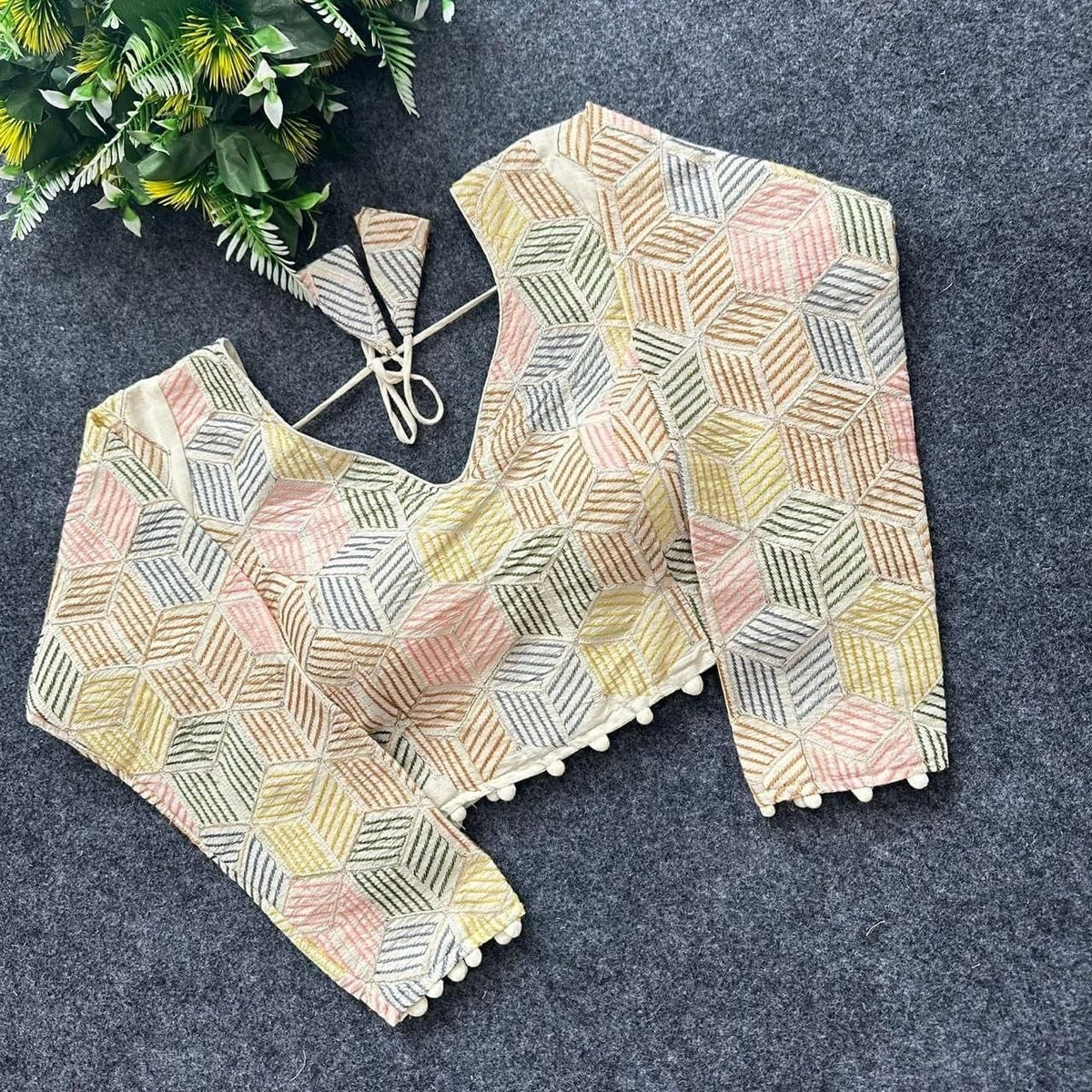 Khadi Cotton Embroidered Readymade Long Sleeve Blouse