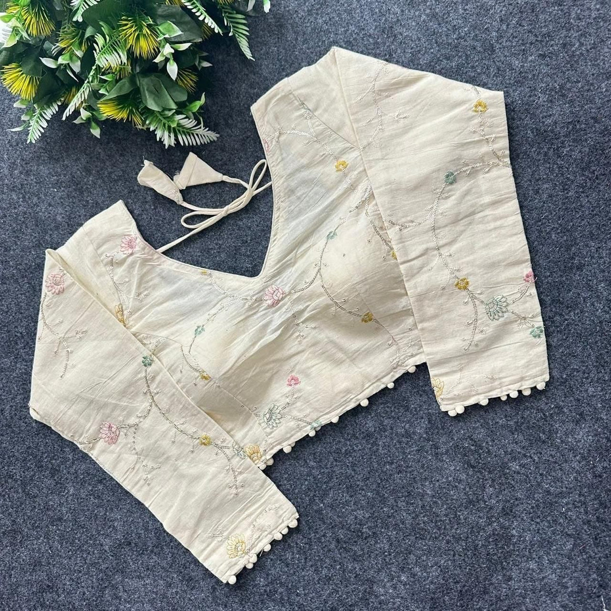 Khadi Cotton Embroidered Readymade Long Sleeve Blouse