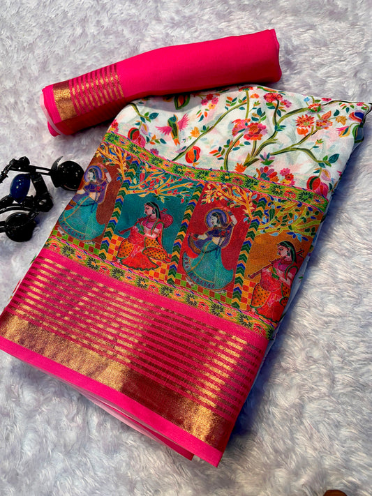 Soft Georgette Saree with Jacquard Zari Borders – 65 AED