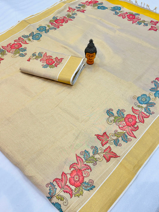 Kerala Tissue Saree with Digital Motif Prints – 79 AED