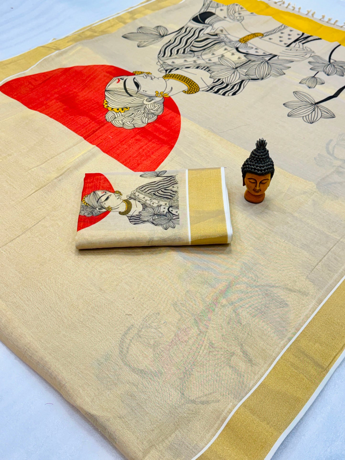 Kerala Tissue Saree with Digital Motif Prints – 79 AED