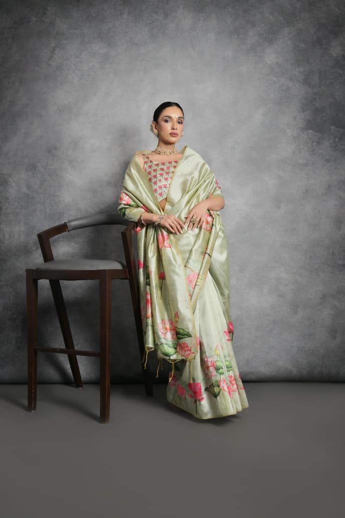 Semi Tussar Silk Floral Saree with Printed Running Blouse – 75 AED