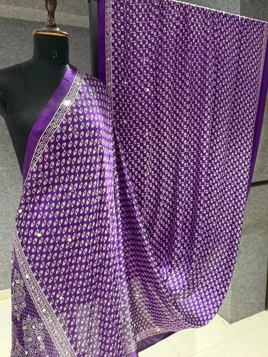 Real Mirror Work Ajrakh Crepe Silk Saree – 99 AED