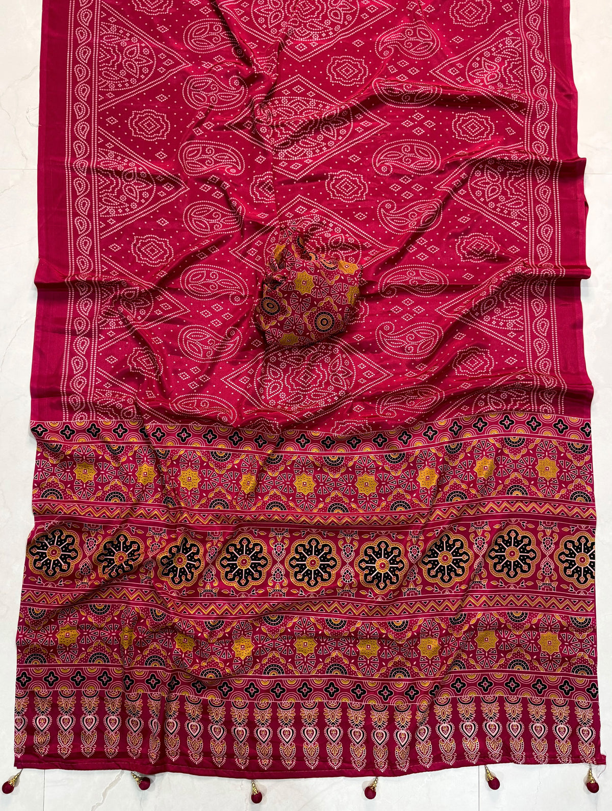 Ajrakh Semi Modal Silk Saree
