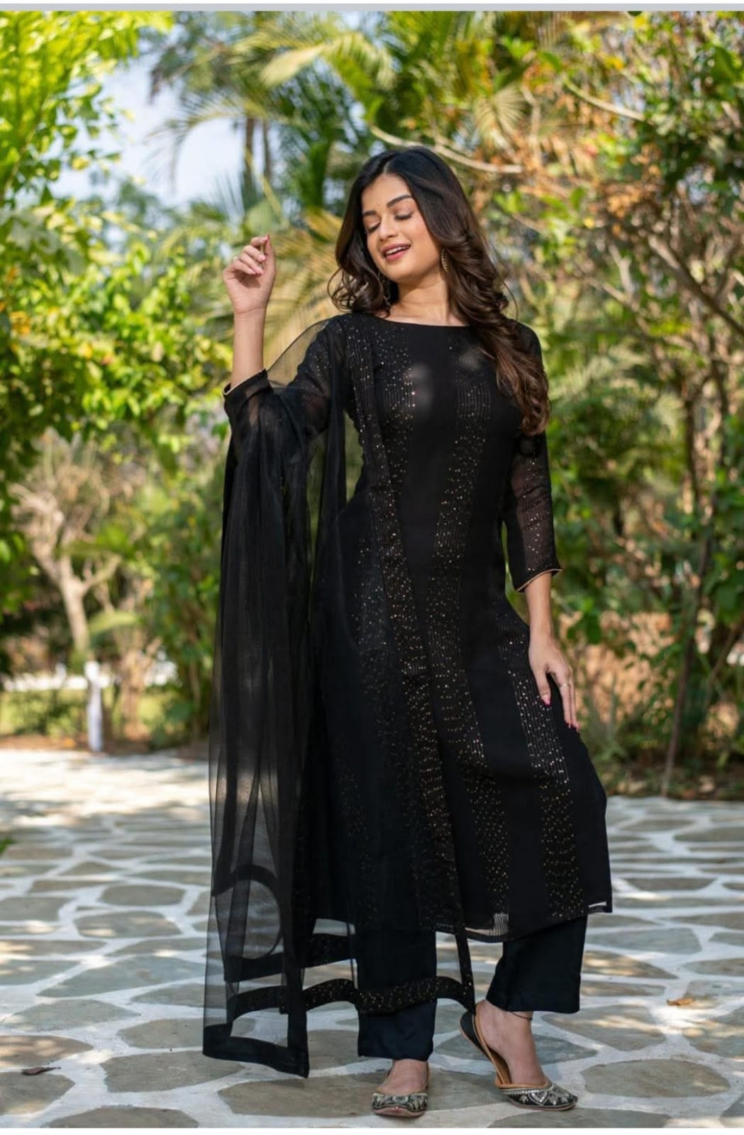Georgette Sequin Top with Dupatta – Large Size