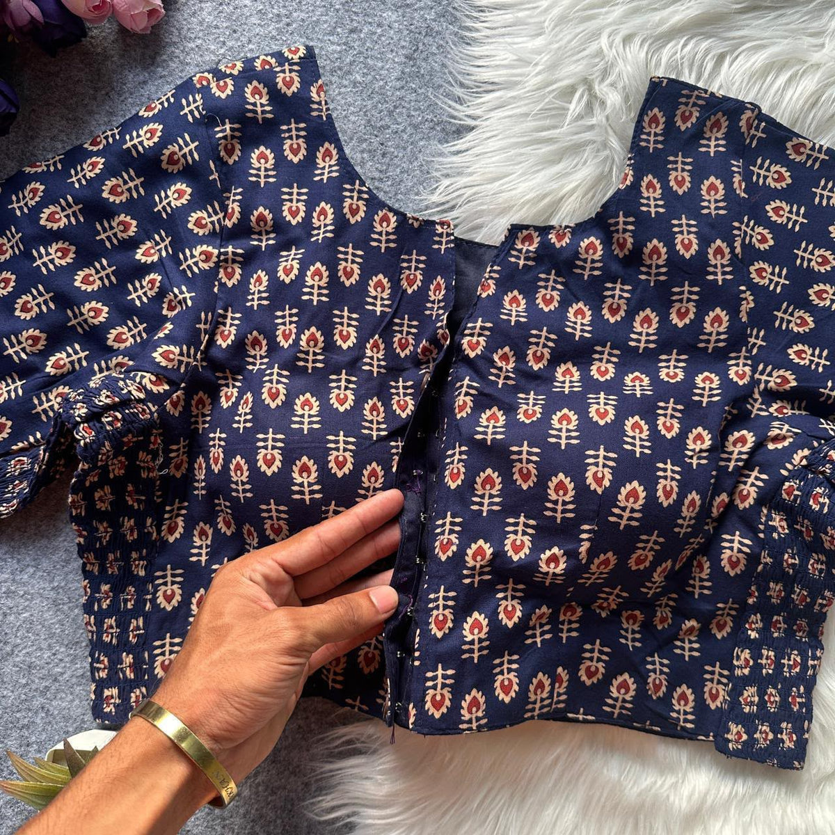Stretchable Side Elastic Ajrakh Cotton Blouse – 50 AED