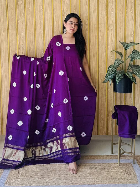 Chanderi Silk Batik Bandhini Unstitched Three Piece Suits with Chanderi Silk Dupatta CSBBUTPS  3