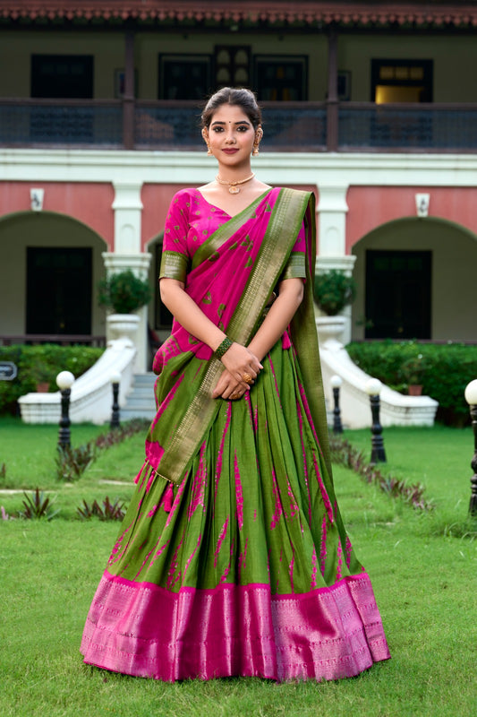 RAASHI Collection – Shibori Print Dola Silk Lehenga Choli Set PINK