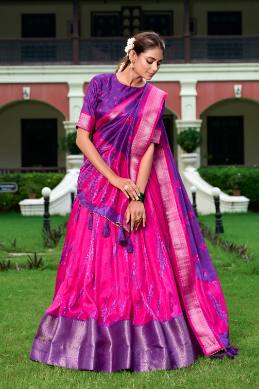 RAASHI Collection – Shibori Print Dola Silk Lehenga Choli Set PURPLE