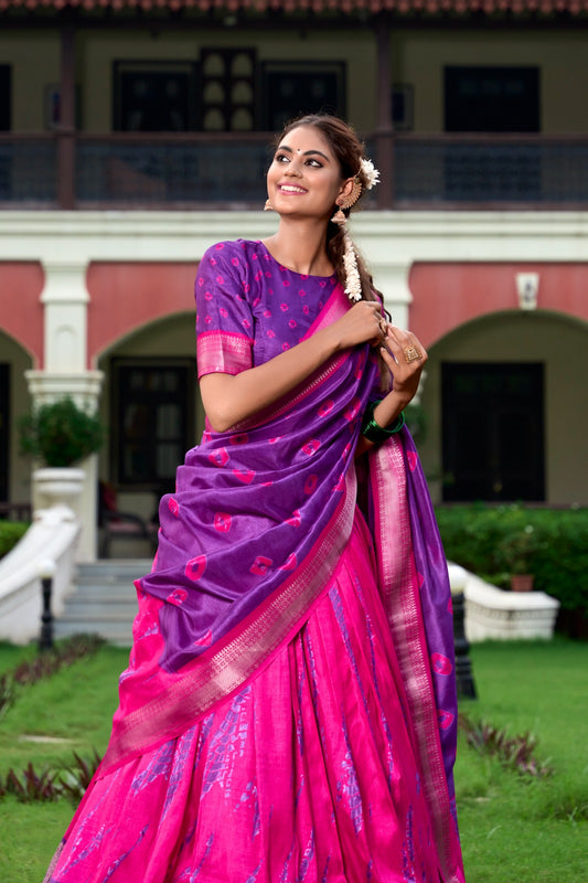 RAASHI Collection – Shibori Print Dola Silk Lehenga Choli Set PURPLE