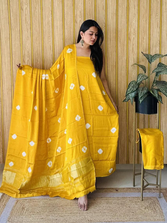 Chanderi Silk Batik Bandhini Unstitched Three Piece Suits with Chanderi Silk Dupatta CSBBUTPS  4