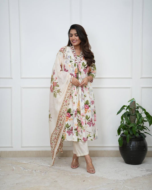 Jaipur Cotton Floral Readymade Three Piece Suits S1