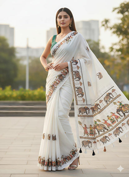 Linen Slub cotton saree E