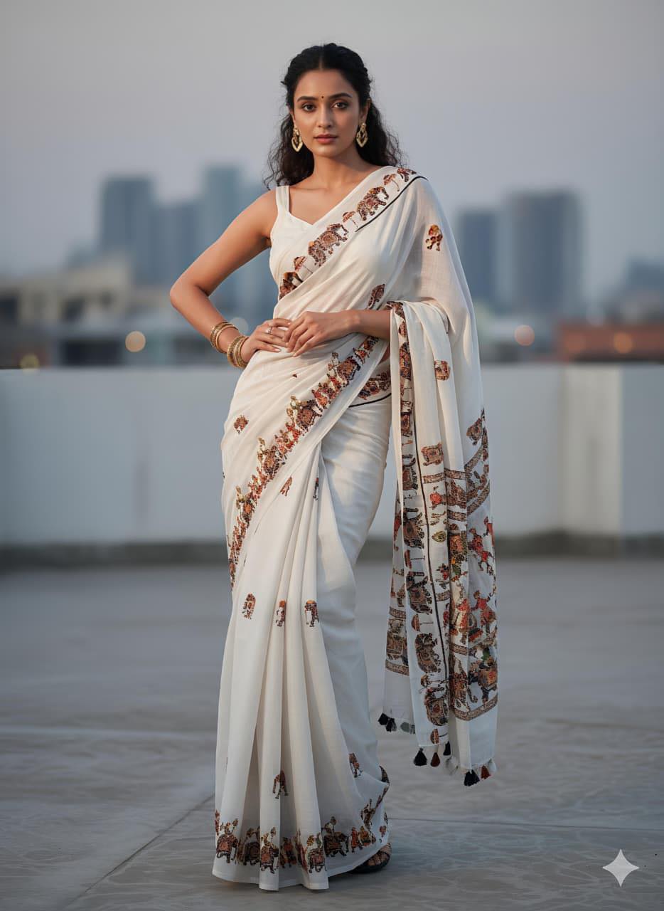 Linen Slub cotton saree E